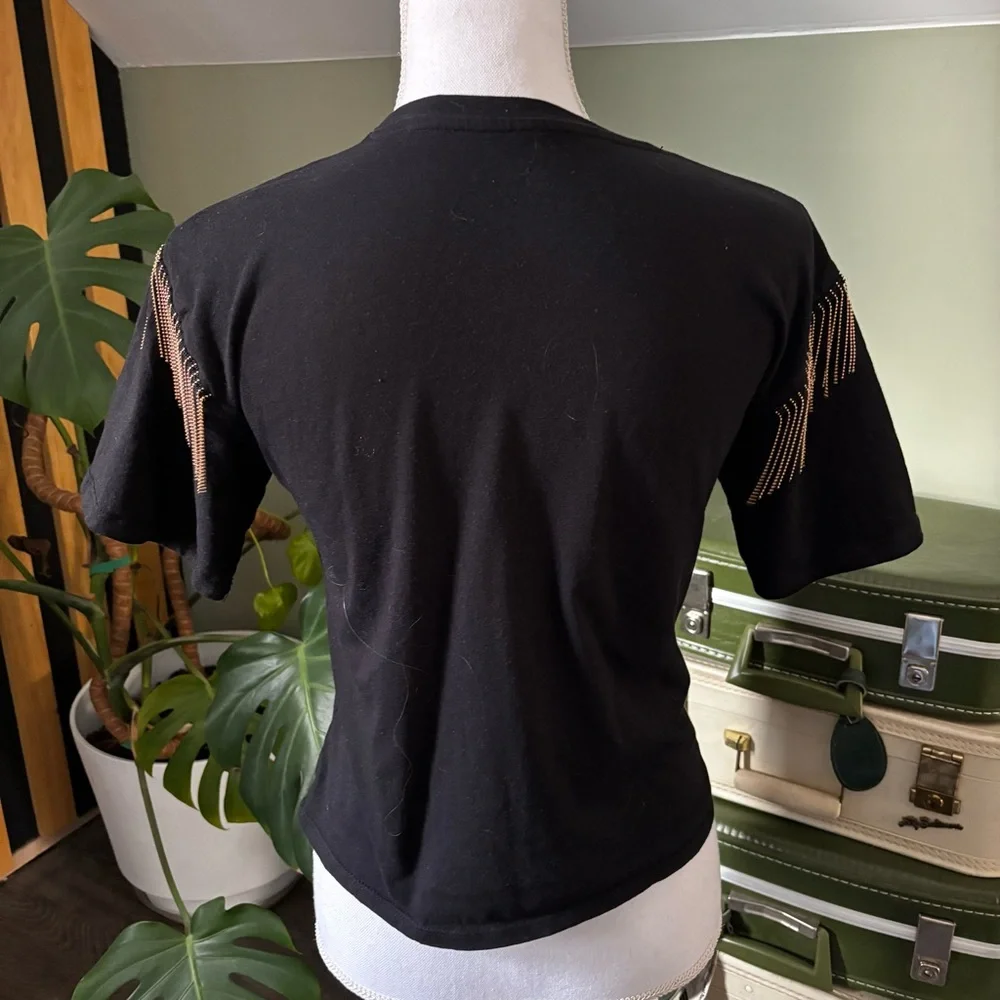 Organic Generation Cowgirl Tassel Sleeve Graphic Black Crop T-Shirt - Picture 5 of 12